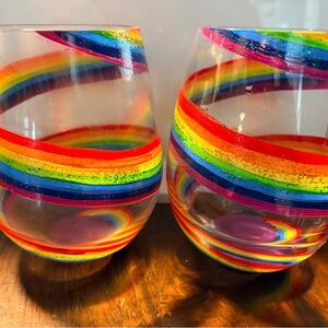 Lolita Rainbow Striped Stemless Wine Glasses